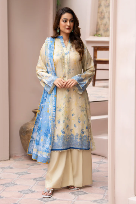 3 Piece Unstitched Beige Premium Lawn