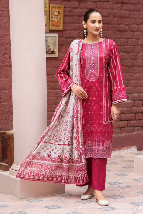 3 Piece Unstitched Maroon Premium Lawn